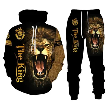 2023 Moške Tiger Hoodie Nastavite Poln Rokav Spomladi in Jeseni Živali 3D Tiskanja Sweatershirt Hoodie Hlače Trenirka Moški Oblačila