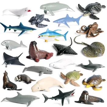 Mini Ocean Živali Model Velikan Zobati Shark Bela Kit Hobotnica Želva Dolphin Hudič Ribe Igrače Miniature Scene Ornament Figur