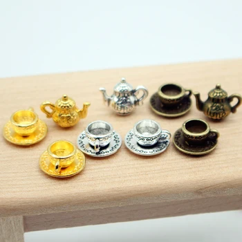 3Pcs/Set 1:12 Lutke Miniaturni Čaj, Set Kovinskih Čajnik Kavo Pot, ki Skodelico Kave Komplet Kuhinja Model Dekor Igrače, Lutke Dodatki