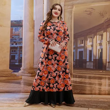 Moda Natisnjeni Dolgo Obleko Muslimanskih Plus velikost Ženske obleke Puloverju Dubaj Abayas na Bližnjem vzhodu, Savdski Arabiji Ženske Obleke Vestidos