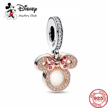 2023 Nove Disney Minnie Miško Mama Silhueto Dvojno Visijo 925 sterling srebrni Biseri Fit Original Zapestnico Pandora DIY Nakit