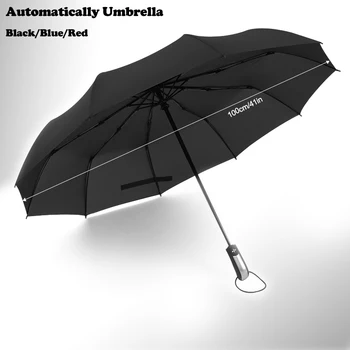 Popolnoma Avtomatski 3 Zložljiv Dežnik Moški Veliko Močan Veter Nezlomljiv Težka Potovanja Zunanji Ročaj Črni Dež Parapluie