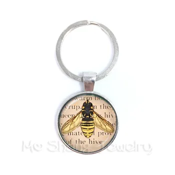 Rumena Queen Bee Keychain Čebelami Nakit Entomology Insektov Čar Stekla Chrysoprase Foto Keyholder Darilo Za Prijatelje