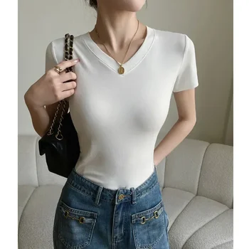 Barva 280 G Modert proti-vrat kratek sleeved majica s kratkimi rokavi ženske poletje priložnostne slim ženske bluzo GRAY22