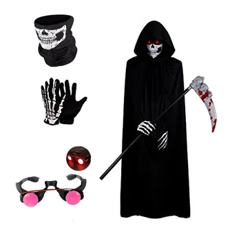 Otrok Duha Halloween igro Vlog Kostum z Rdeče Lobanje Cape in Scythe Grozljivo Masko Vampir