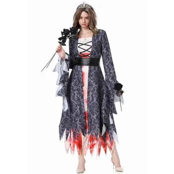 Zombi Nevesta Vampir Cosplay Enotno za Ženske Halloween Obleko Gor Stranka Kostum Grozljivk Krvava Kraljica Duha Fazi Kažejo, Obleko