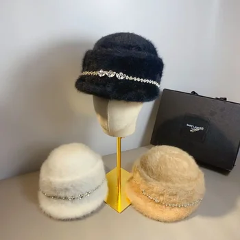 Ženske zimske novih las klobuk letnik kratek kapi skp prostem toplo flash diamond visoko modo zajčja dlaka klobuk konjeniški