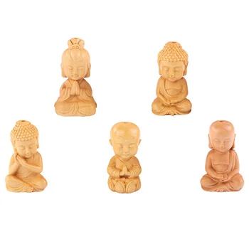 5 Kos Okraski Dekstop Dekoracijo Lesenih Menihi Figur Oblikovanje Trim Buda Stranka Avto za armaturno ploščo Namizje Kip