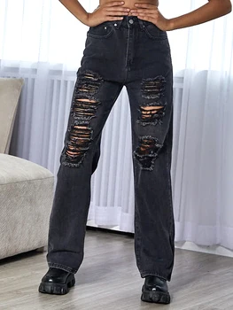 Ženske s Jeseni Denim Tovora Hlače Priložnostne Visoko Pasu Multi-žepi Hip Hop Vrečasta Wid noge Jeans, Moda za Tiskanje Ulične Hlače