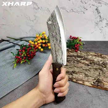 Ročno Kovanje Kuhar Nož 8 Inch Rezanjem Nož Visoko Ogljikovega Jekla, Lesa Ročaj mesar Koničastim Nožem Rezilo Kuhinja Cleaver