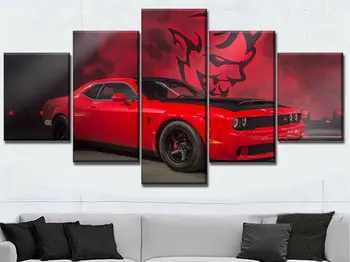 Rdeča Challenger Muscle Car 5 Plošči Platno, Tisk Plakatov Wall Art Doma Dekor HD Tiskanje Fotograj Ni Uokvirjena 5 Kos Soba Dekor