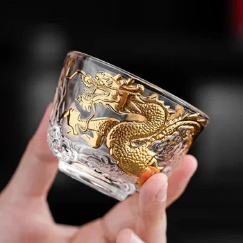 Kitajski Zlati Zmaj Ugoden Oblak Teacup Zlato Pobarvane Master Cup Kristalno Transparentno Steklo Zen Kung Fu Čaj Skledo