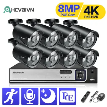 Xmeye 8CH 8MP POE NVR CCTV Sistema za zaščito, 8.0 MP IR Prostem Nepremočljiva Avdio Kovinski IP Kamero P2P Video Nadzor Nastavite 8Channel