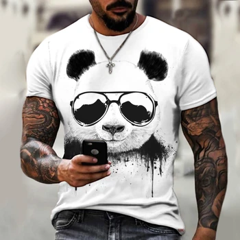 Poletje Risanka sončna Očala Panda Moške in Ženske T-Shirt 3D Tiskanja Street Fashion Smešno Priložnostne O-Vratu moška Oblačila Prevelik Vrh