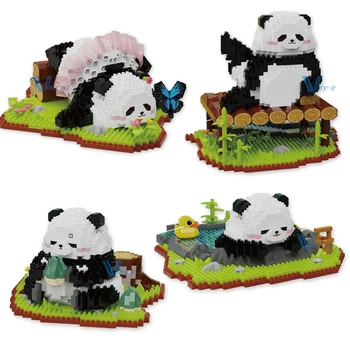 Smešno Huahua Panda Mikro gradniki 3D DIY Sestavljeni Scene Živali Model Srčkan Panda Mini Opeke Slika Igrače Za Otroke Darilo