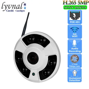 Sonyimx335 H. 265 5MP Wifi Kamera 1,7 mm Fisheye Objektiv POE 48V Z Avdio SD TF Card Slot Humanoid Odkrivanje IR Noč Različica
