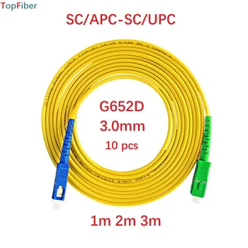 Vlakna, Optični Kabli 10pcs 1/2/3Meter SC/UPC-SC/APC Patch Kabel Sx Jedro G652D 3,0 mm Enotni Način iz Optičnih Vlaken FTTH Skakalec Kabel