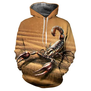 Jeseni, Pozimi Nove Živali Scorpion 3D Tiskanja Hoodies Moški/Ženske Modni Dolg Rokav Hip-Hop Ulične Sweatshirts