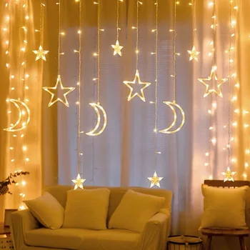 Luna Star LED Luči Niz Božič, Novo Leto Viseče Zavese Lučka Eid Mubarak Stranka Dekoracijo za Dom Spalnica Ramadana Kareem