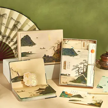 Vintage Kitajski slog krajine Strani računa za prenosnik gift box set za otroke diplomi darila dnevnik zvezek Darilo Zaznamek