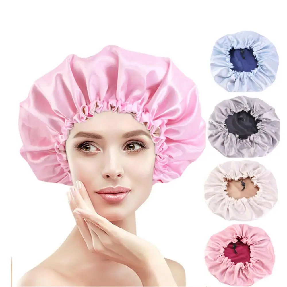 1/3PCS Nastavljiv Nightcap Dvojno Plast Saten Bonnet Kodraste Lase Elastično lase skrbi Ženske Pokrivala Noč Klobuk Modni Styling1