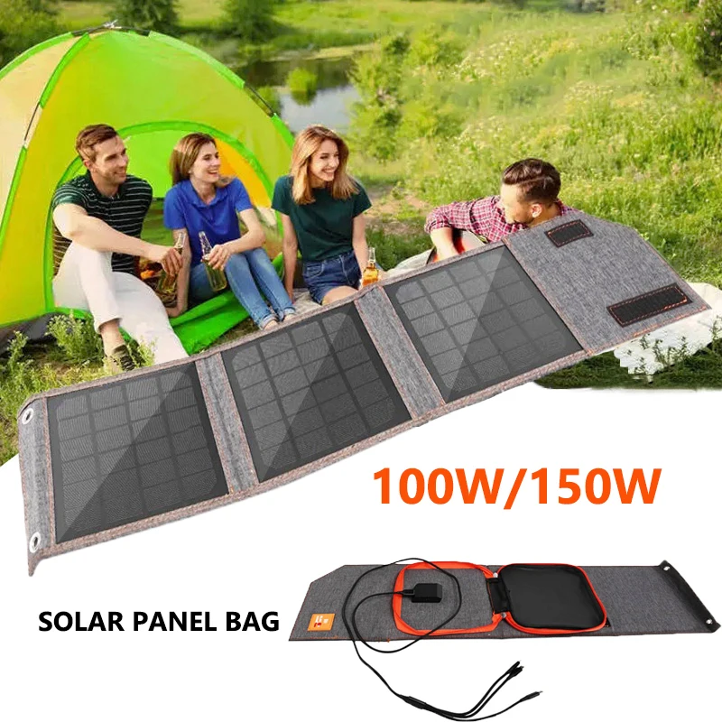 150W/100W Zložljive Sončne celice, USB 5V Solarni Polnilnik Prenosni Sončne Celice na Prostem Telefon Moči Banke za Kampiranje, Pohodništvo s Kabel0