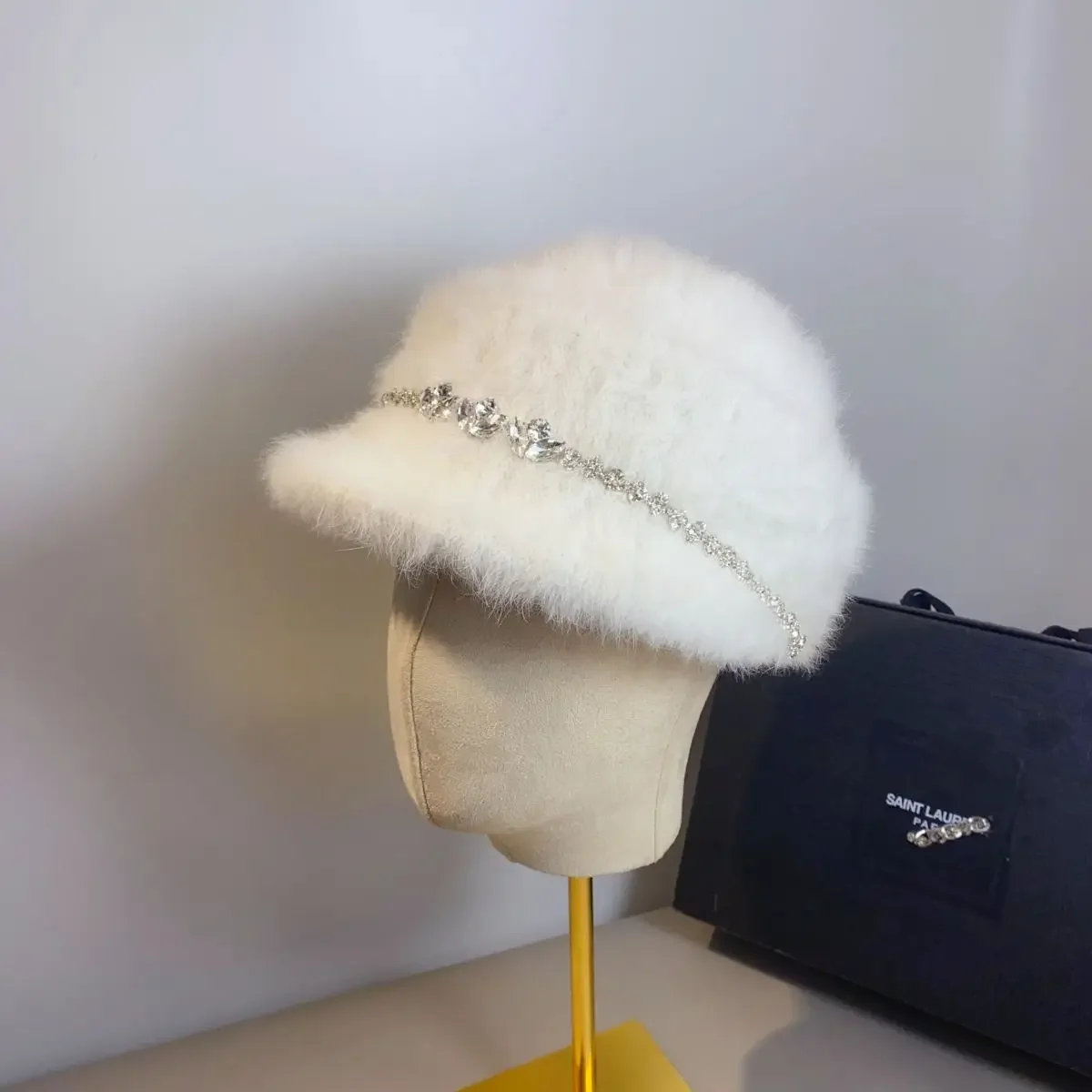 Ženske zimske novih las klobuk letnik kratek kapi skp prostem toplo flash diamond visoko modo zajčja dlaka klobuk konjeniški1