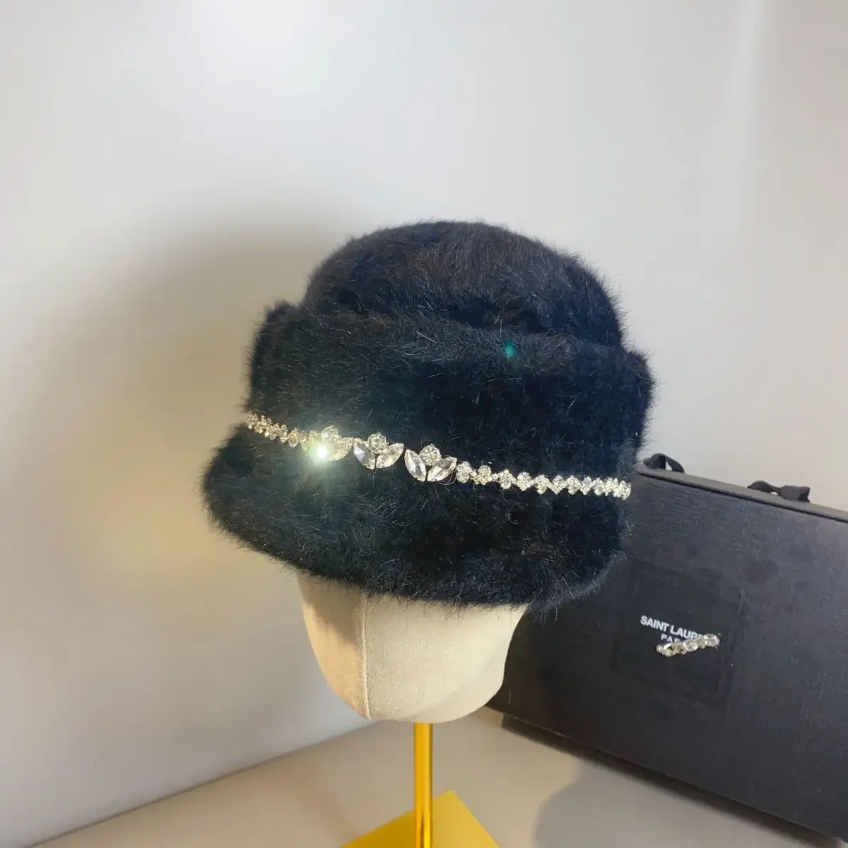 Ženske zimske novih las klobuk letnik kratek kapi skp prostem toplo flash diamond visoko modo zajčja dlaka klobuk konjeniški2