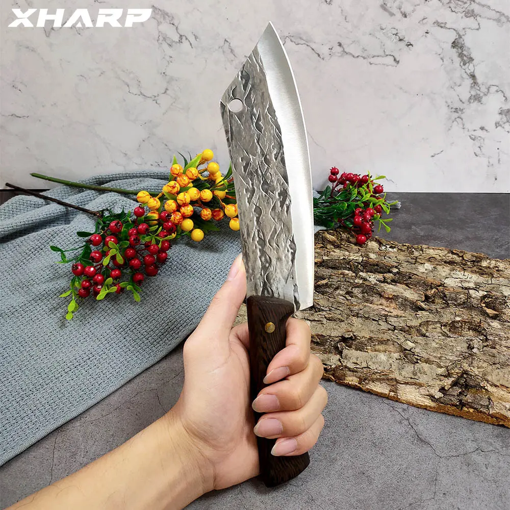 Ročno Kovanje Kuhar Nož 8 Inch Rezanjem Nož Visoko Ogljikovega Jekla, Lesa Ročaj mesar Koničastim Nožem Rezilo Kuhinja Cleaver0