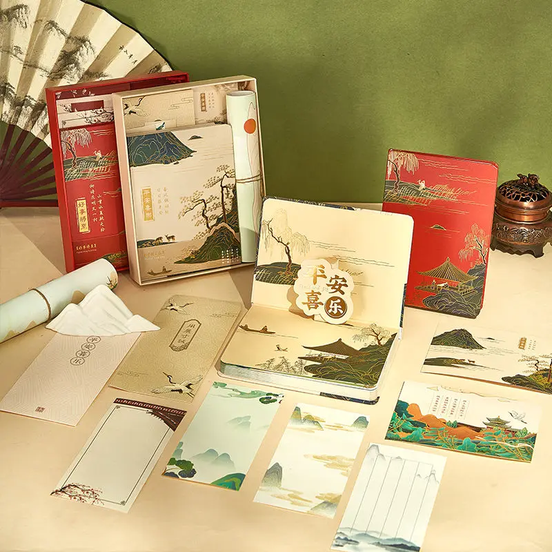Vintage Kitajski slog krajine Strani računa za prenosnik gift box set za otroke diplomi darila dnevnik zvezek Darilo Zaznamek2